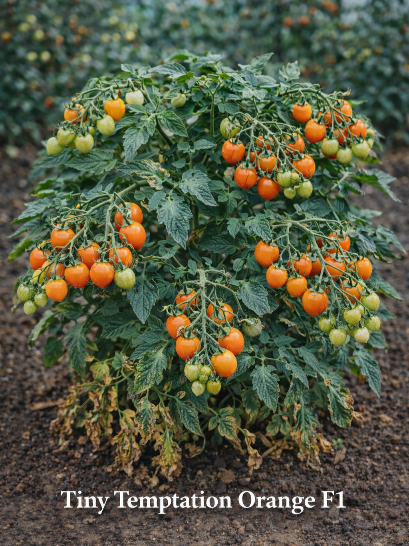 Valgomieji pomidorai Tiny Temptation Orange F1  (Solanum lycopersicum) 5 sėklos