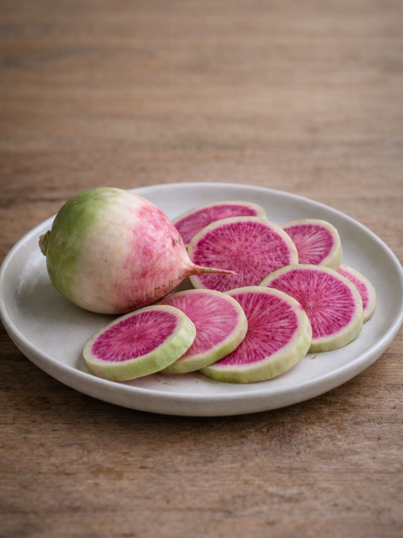 Japoniniai ridikai (daikonai), arbūziniai ridikai, ‘MISATO ROSE FLESH‘ 200 sėklų (Raphanus sativus L)