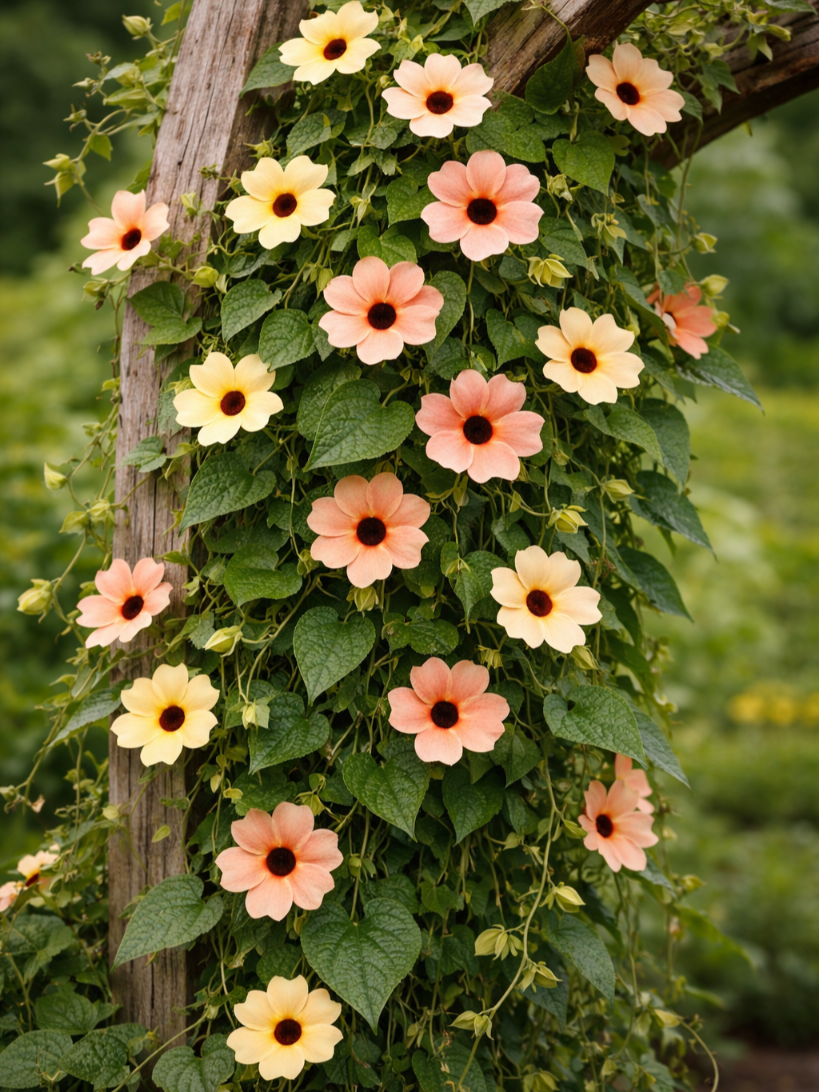 Sparnuotoji tunbergija 'African Sunset' (sin.'Blushing Susie'), 8 sėklos (Thunbergia alata)