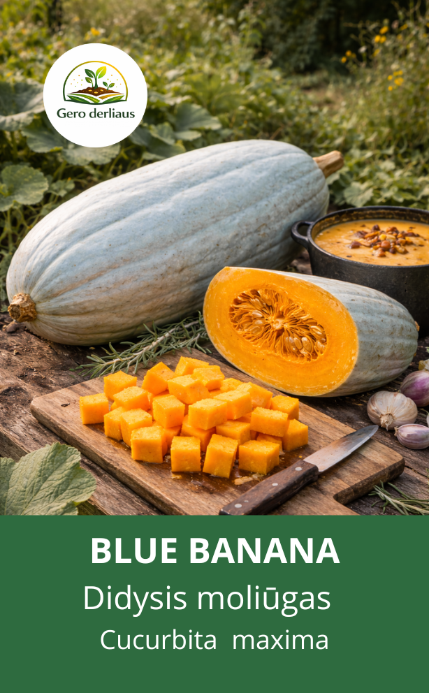 Didieji moliūgai 'Blue banana' 5 sėklos(Cucurbita maxima)