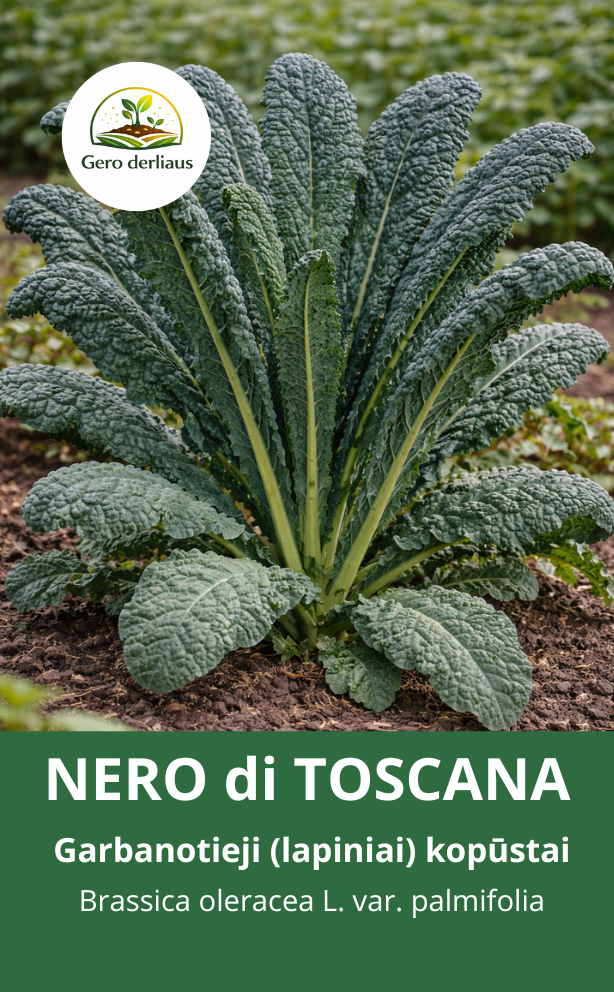 Lapiniai (Kale) kopūstai 'Nero di Toscana' 10 sėklų ( Brassica oleracea L. var. palmifolia))