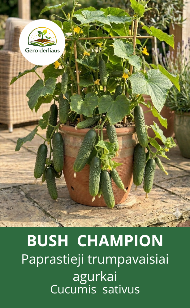 Paprastiieji trumpavaisiaii vazoniniai agurkai 'Bush Champion' 10 sėklų (Cucumis savitus)