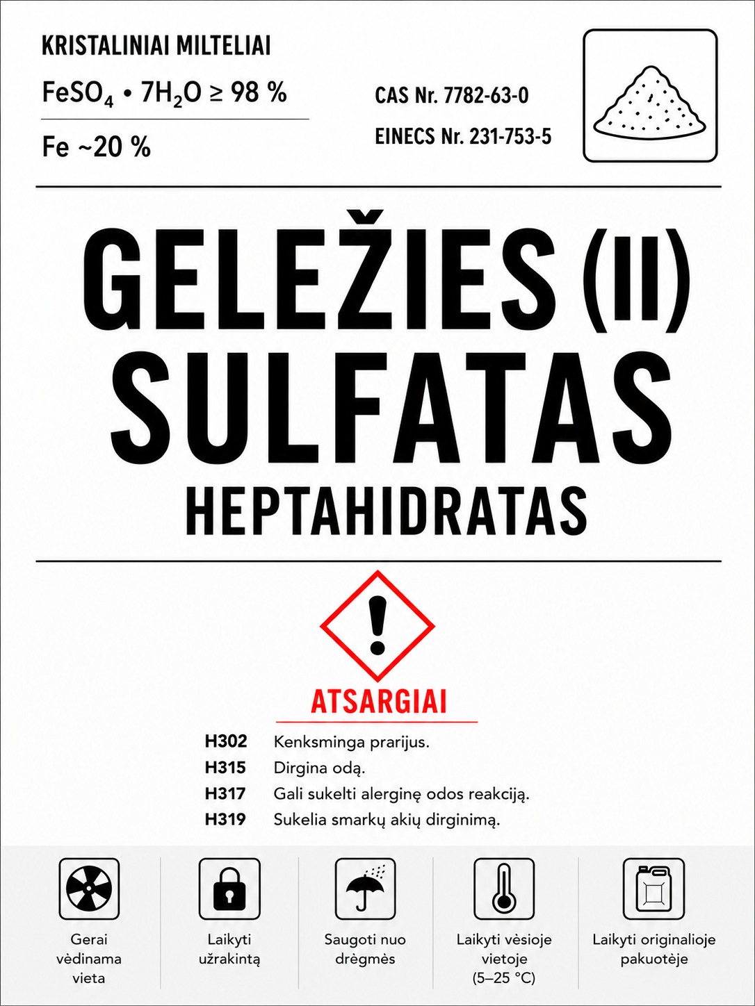 Geležies sulfatas heptahidratas, 99%, 1kg
