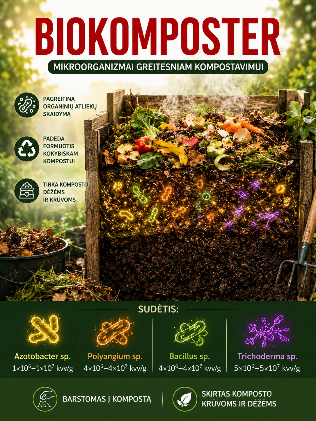Biokomposter- mikroorganizmai augalinių liekanų kompostavimui
