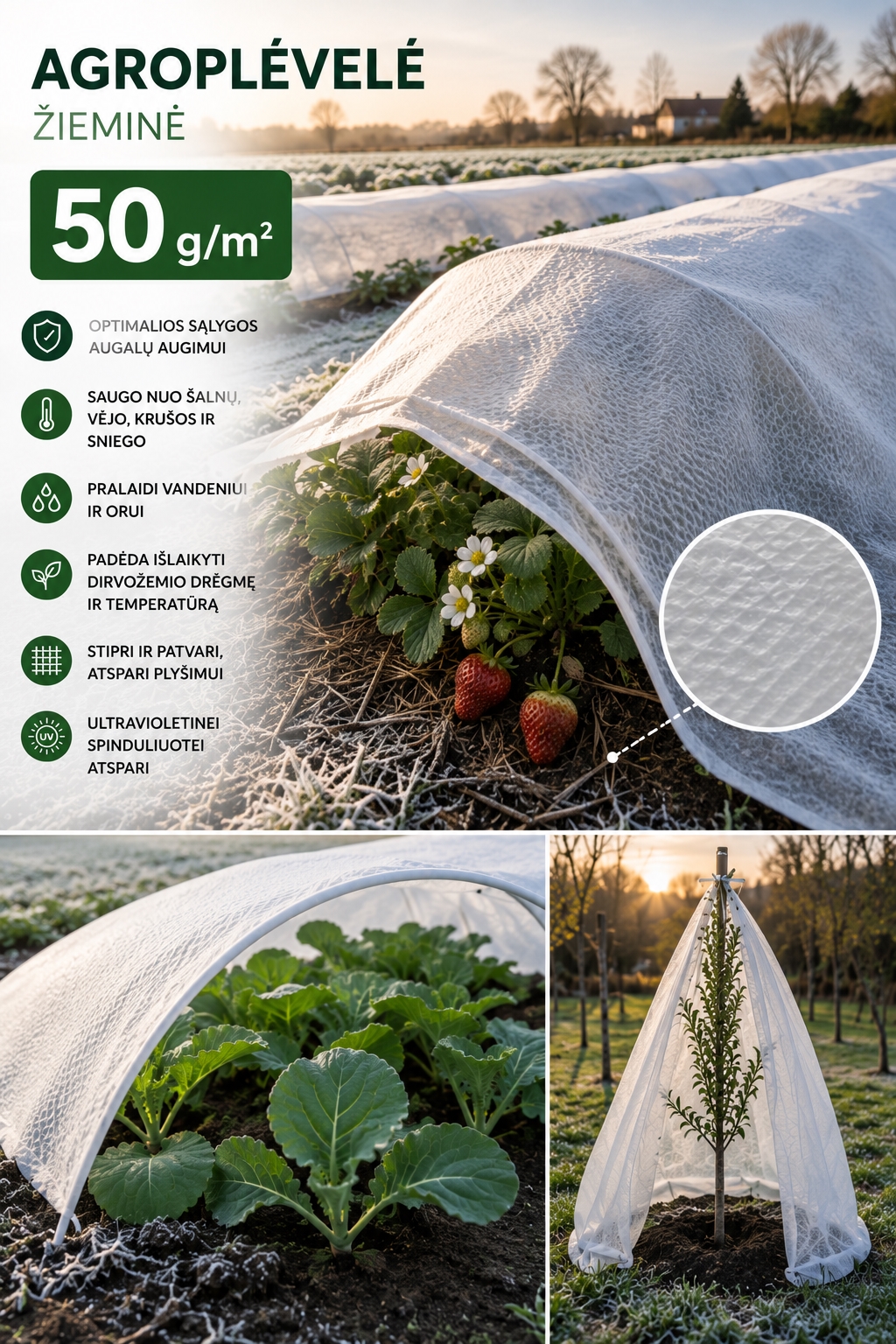 Agroplėvelė balta stora 50g/kv.m , 3,20mx5m
