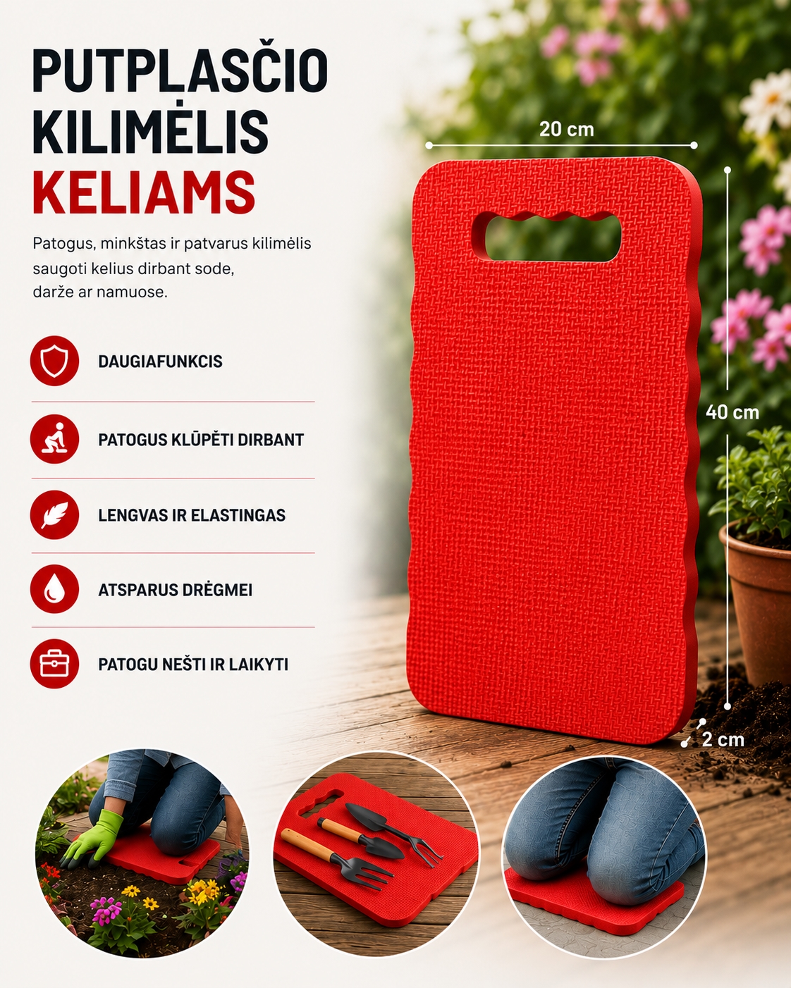 Kilimėlis kelių komfortui, 20cmx40cmx2cm