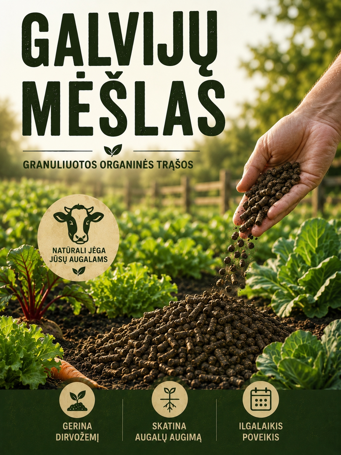 Galvijų mėšlas granuliuotas 10L (~7kg)
