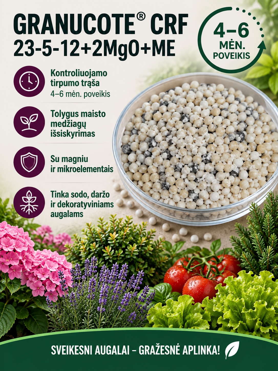 Ilgalaikio veikimo trąšos NPK 23-5-12+2MgO+ME , 900g